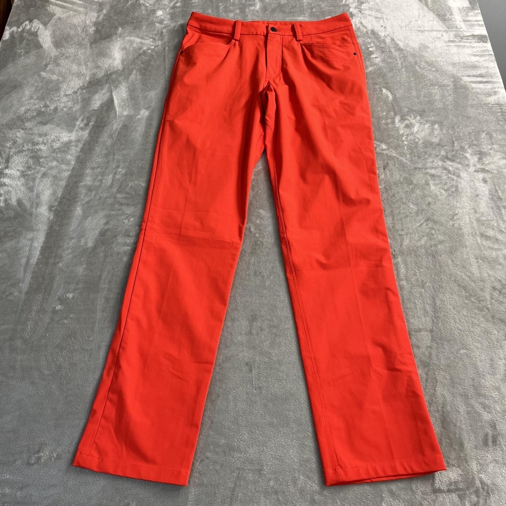 Lululemon Pants Mens 32x33 Orange Chino Stretch Casual 5 Pocket Logo Performance
